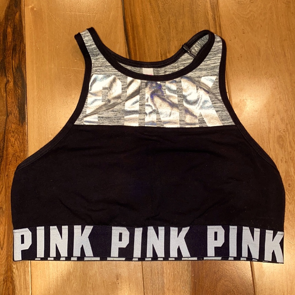 VICTORIAS SECRET PINK SPORTS BRA SMALL SILVER LOGO